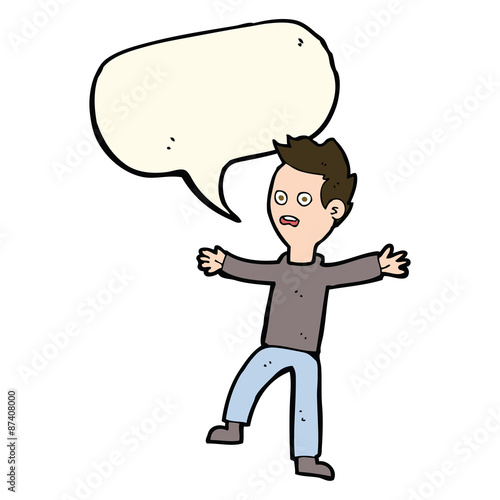 cartoon startled boy with speech bubble