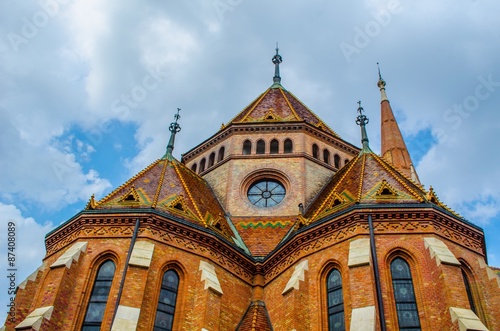 detail of a rooftop of the calvinist church in budapest. photo