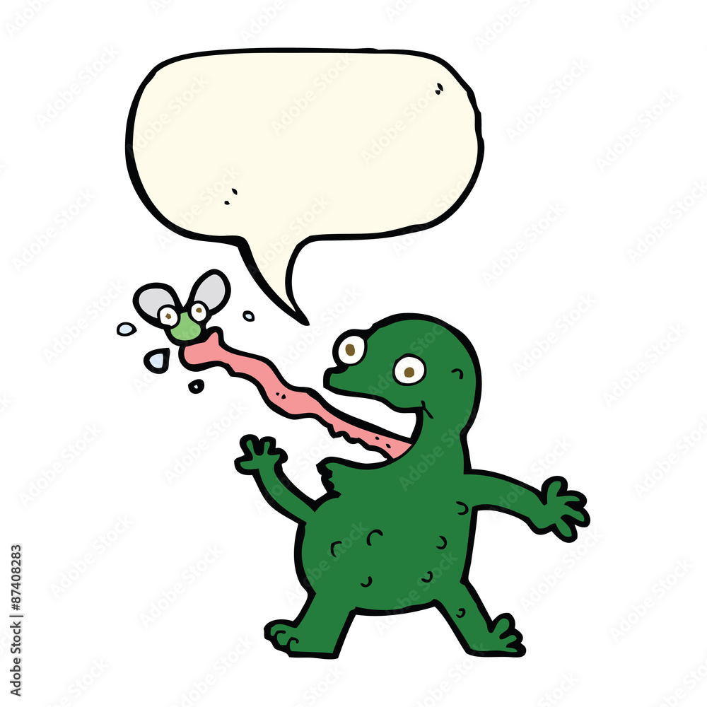 cartoon frog catching fly with speech bubble cartoon frog catching fly with speech bubble