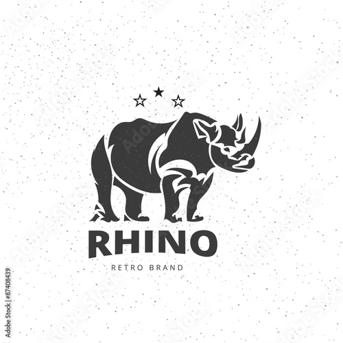 Vector Stylized Rhino in Vintage Style for Logotype, Label, Badge, T-shirts and other Design. Artistic Silhouette wild animal.