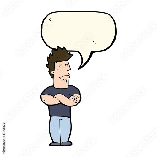 cartoon sulking man with speech bubble