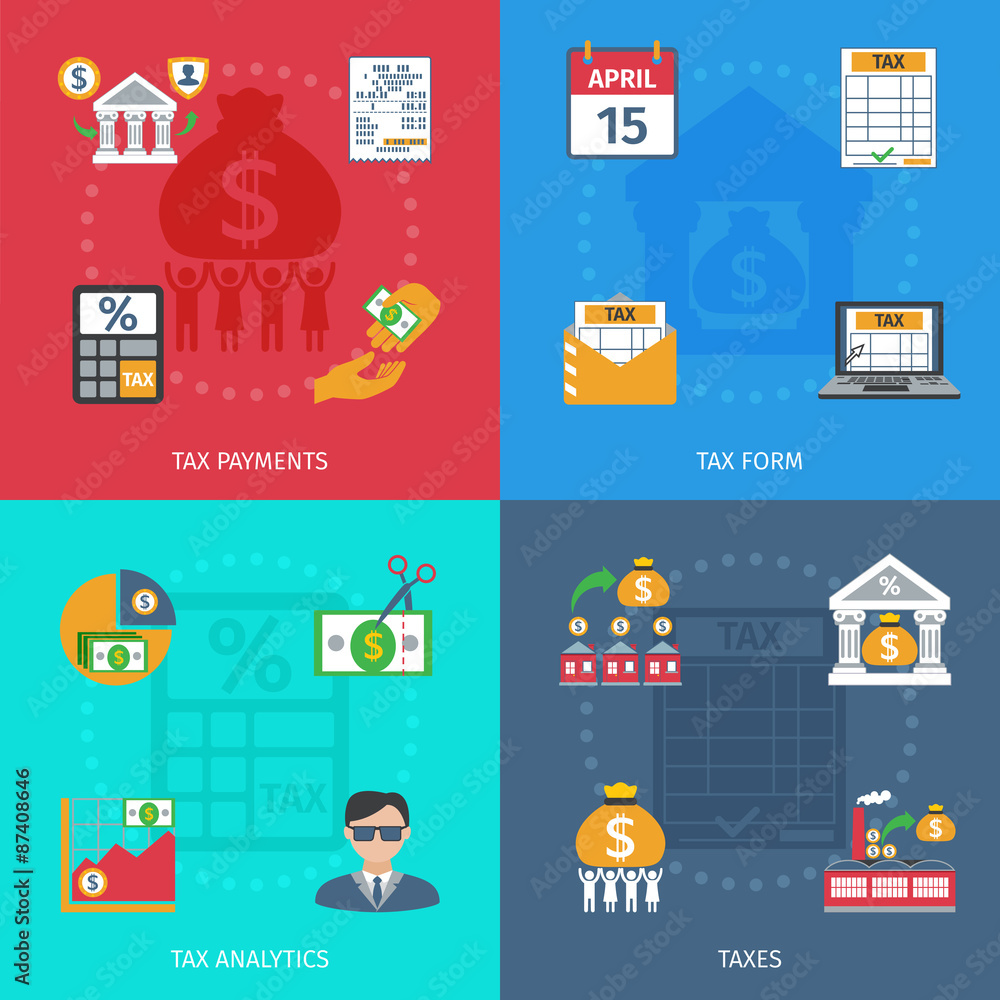 Fototapeta premium Tax Flat Set