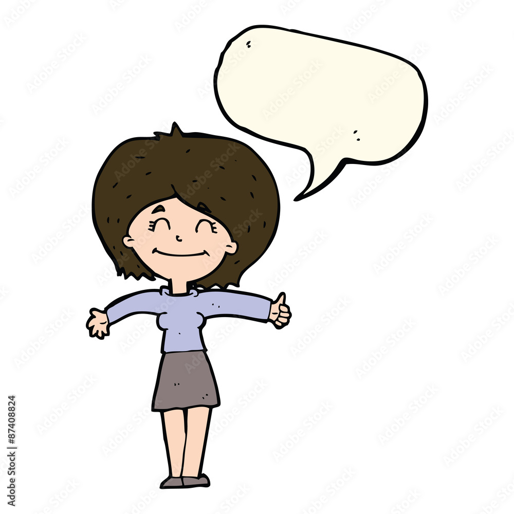 cartoon woman giving thumbs up sign with speech bubble cartoon woman giving thumbs up sign with speech bubble