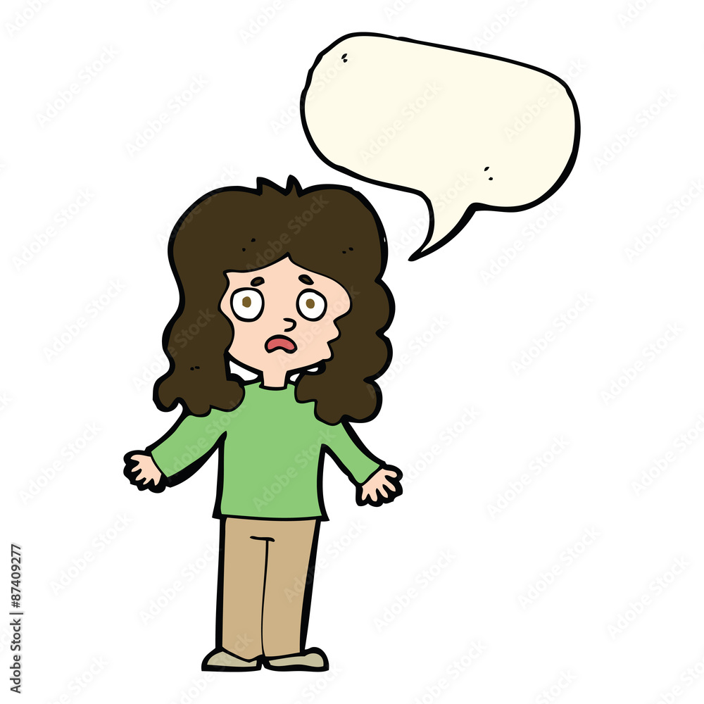 cartoon worried woman with speech bubble cartoon worried woman with speech bubble