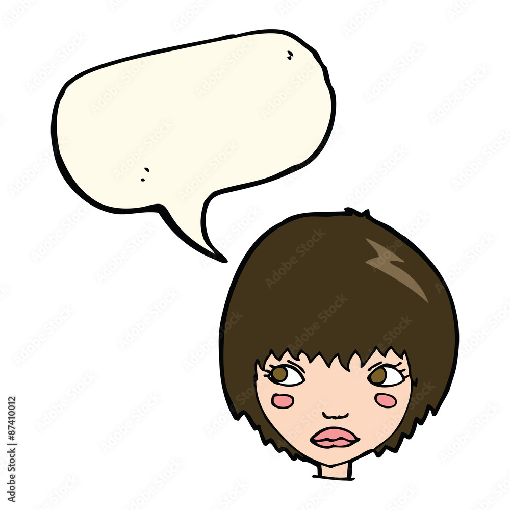 cartoon unhappy girl with speech bubble