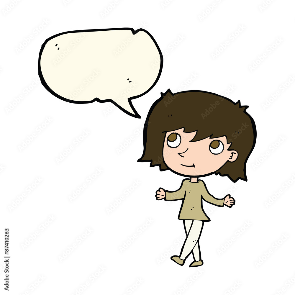 cartoon girl with no worries with speech bubble cartoon girl with no worries with speech bubble