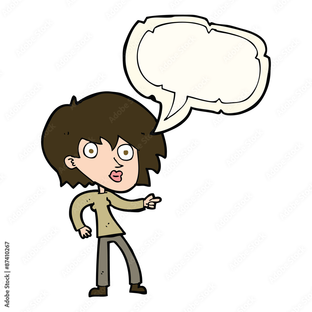 cartoon surprised woman pointing with speech bubble cartoon surprised woman pointing with speech bubble