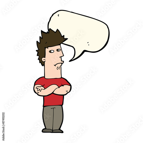 cartoon man sulking with speech bubble