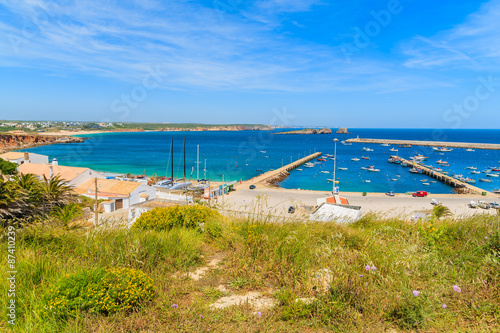 View of fishing port in Sagres town on coast of Portugal in Algarve region © pkazmierczak