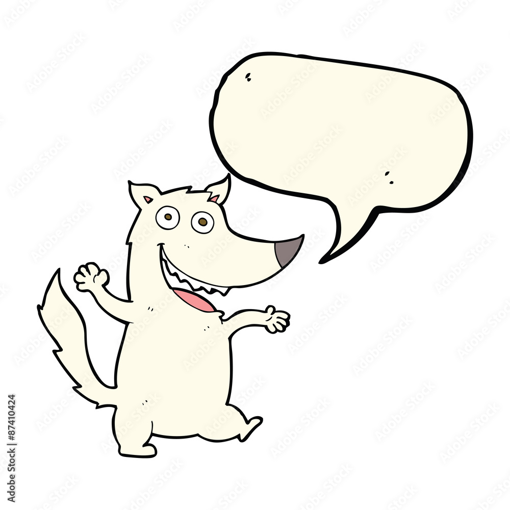 cartoon happy wolf with speech bubble cartoon happy wolf with speech bubble