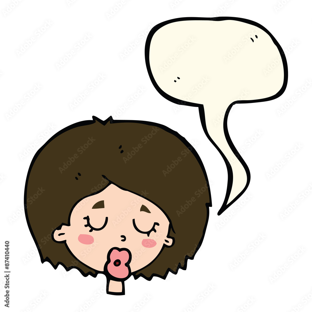 cartoon woman with eyes closed with speech bubble cartoon woman with eyes closed with speech bubble