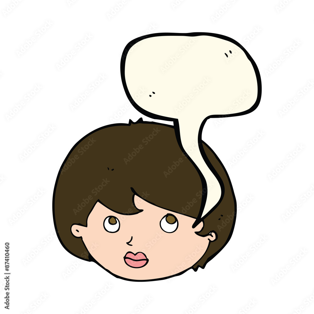 cartoon female face looking upwards with speech bubble cartoon female face looking upwards with speech bubble