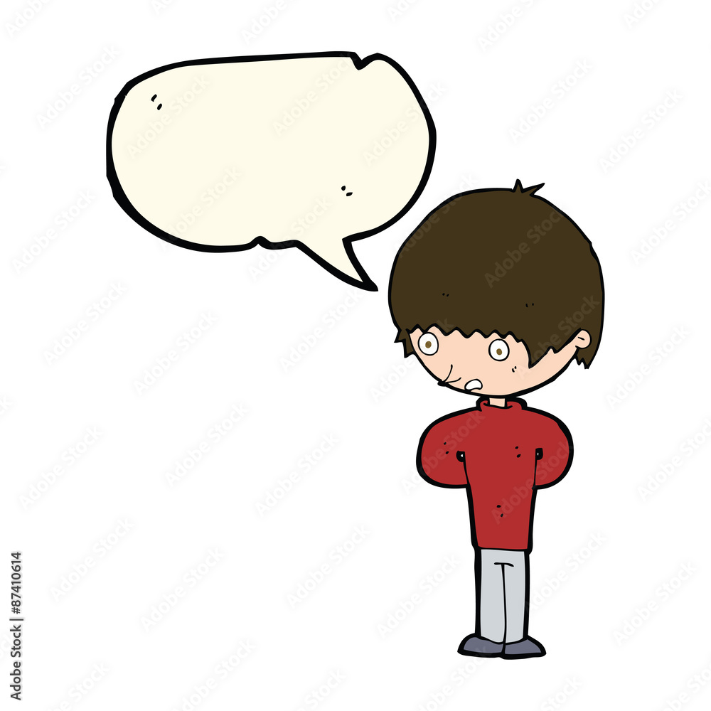 cartoon nervous boy with speech bubble cartoon nervous boy with speech bubble