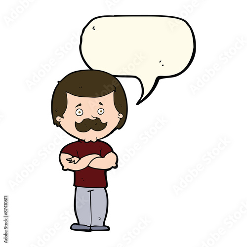 cartoon manly mustache man with speech bubble