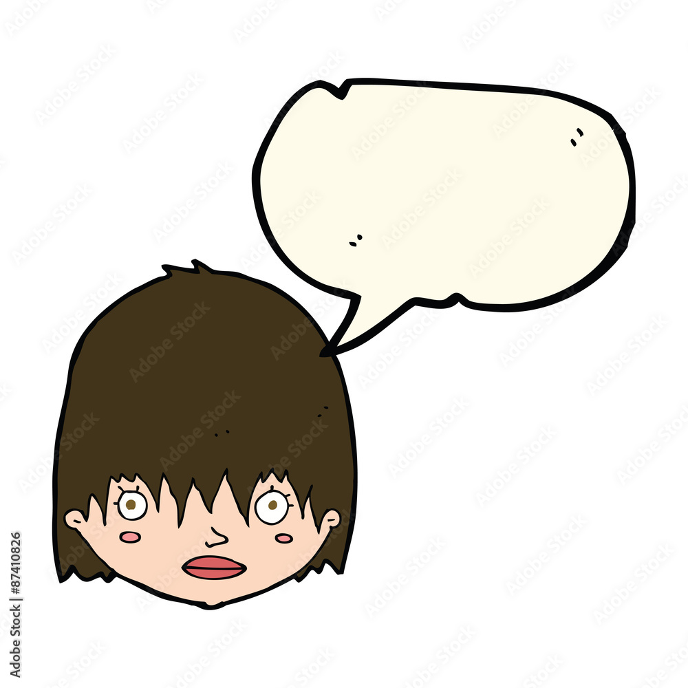 cartoon staring woman with speech bubble