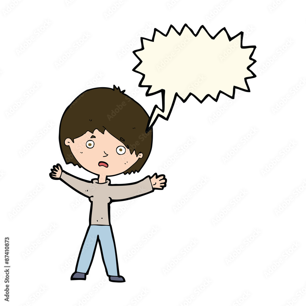 cartoon worried woman with speech bubble cartoon worried woman with speech bubble
