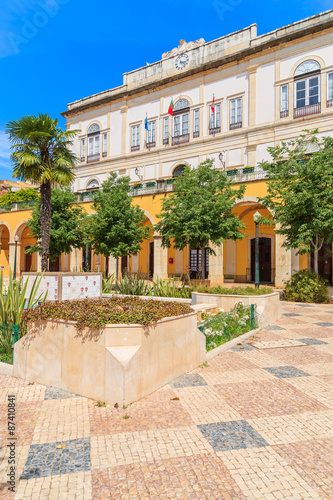 Square with town hall building in in Portuguese historic town of Silves, Portugal