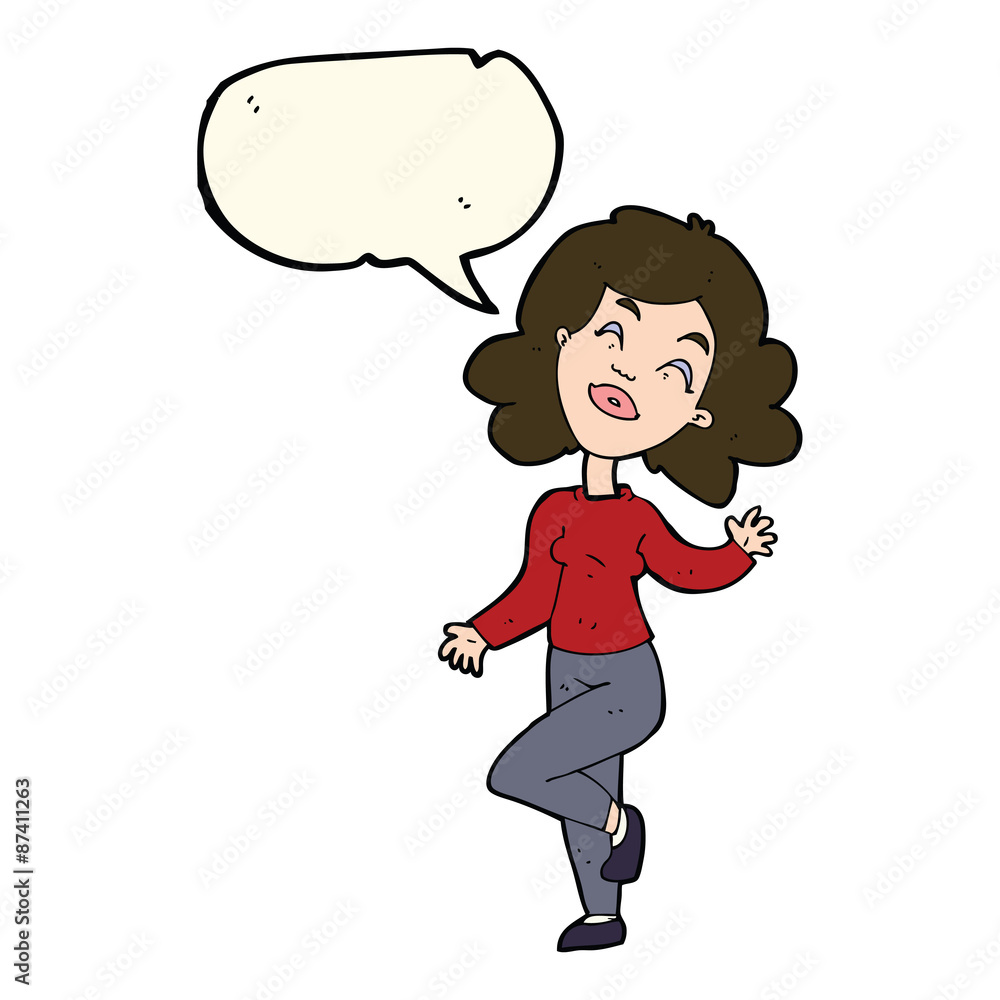 cartoon happy woman dancing with speech bubble cartoon happy woman dancing with speech bubble