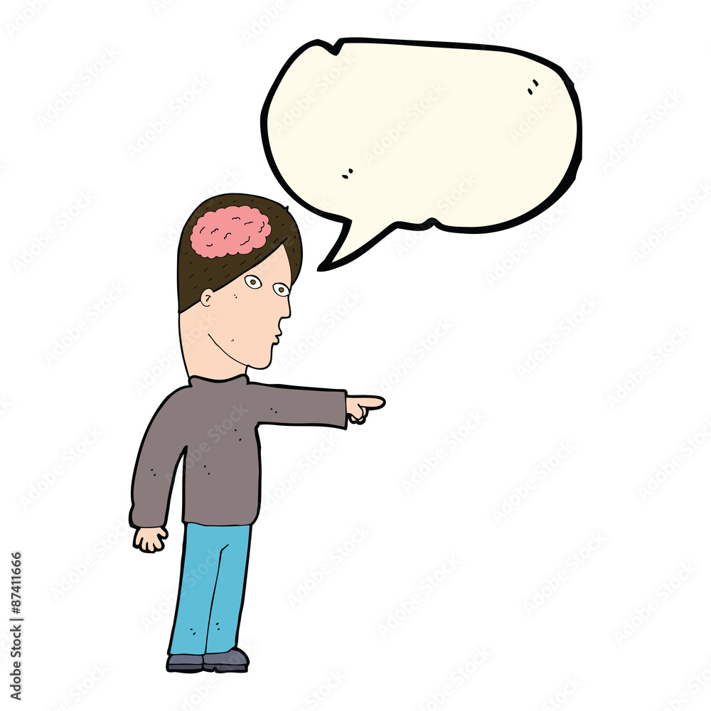 cartoon clever man pointing with speech bubble cartoon clever man pointing with speech bubble