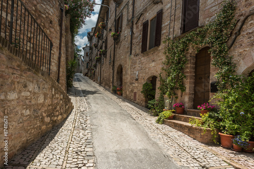 Fototapeta Naklejka Na Ścianę i Meble -  Full color beautiful streets in Umbria, Italy