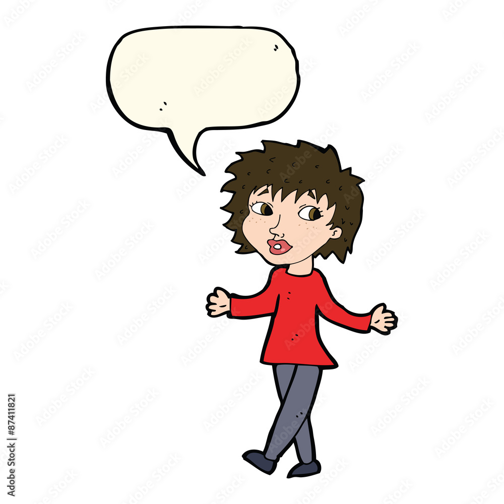 cartoon woman with no worries with speech bubble cartoon woman with no worries with speech bubble