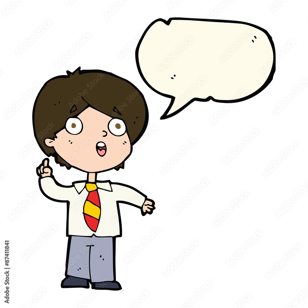 cartoon schoolboy answering question with speech bubble cartoon schoolboy answering question with speech bubble