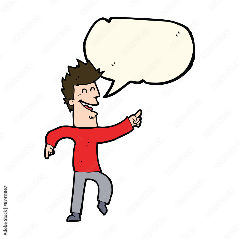 cartoon man pointing and laughing with speech bubble