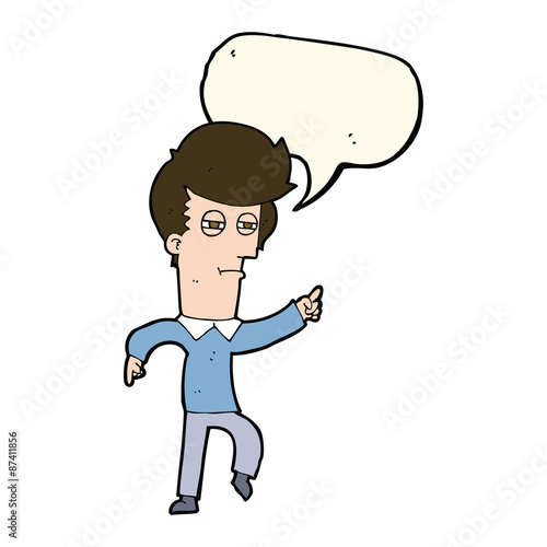 cartoon man accusing with speech bubble