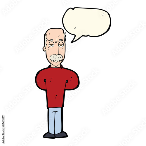 cartoon annoyed balding man with speech bubble