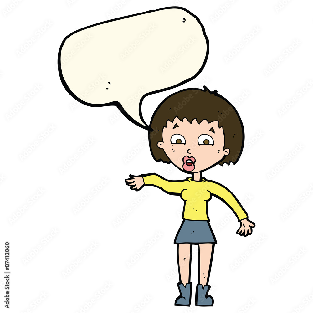 cartoon surprised woman with speech bubble cartoon surprised woman with speech bubble