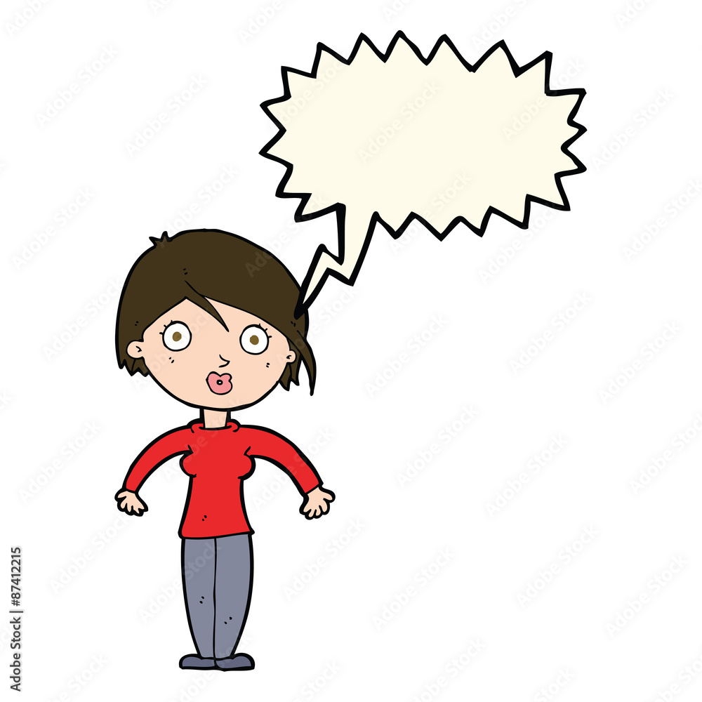 cartoon surprised woman with speech bubble cartoon surprised woman with speech bubble