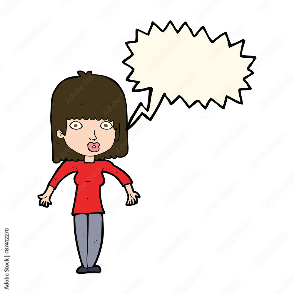 cartoon woman shrugging with speech bubble cartoon woman shrugging with speech bubble