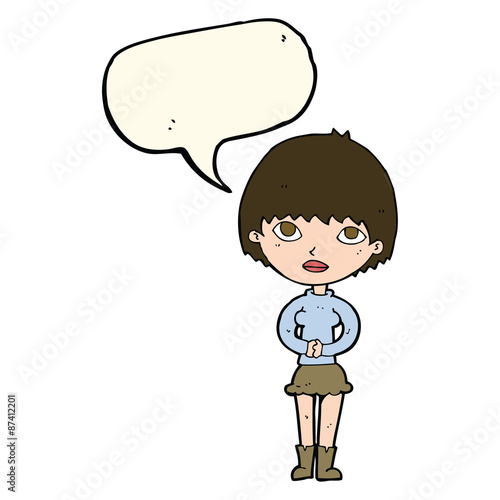 cartoon woman waiting patiently with speech bubble