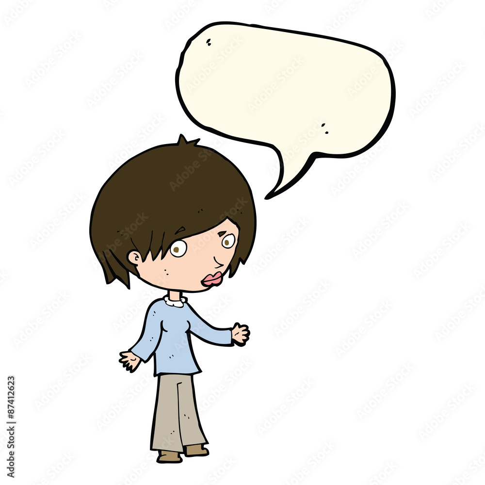 cartoon confused woman with speech bubble cartoon confused woman with speech bubble