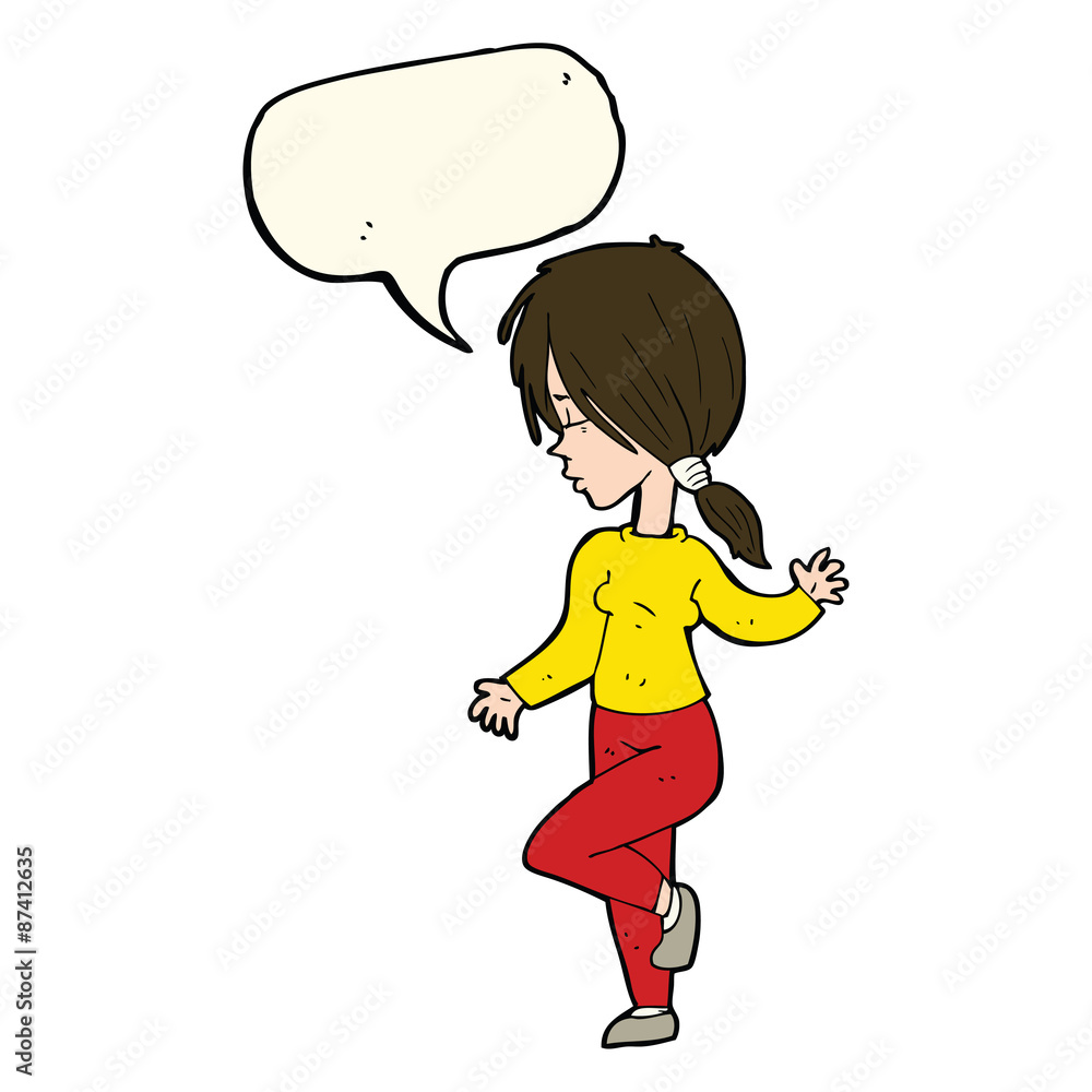 cartoon girl dancing with speech bubble cartoon girl dancing with speech bubble
