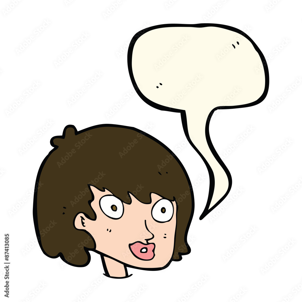 cartoon happy female face with speech bubble cartoon happy female face with speech bubble