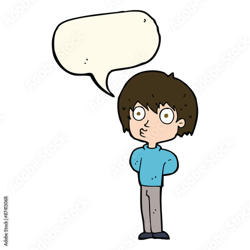 cartoon impressed boy with speech bubble