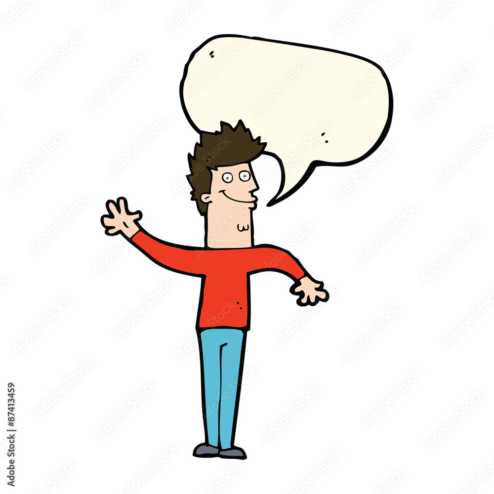 cartoon happy waving man with speech bubble cartoon happy waving man with speech bubble