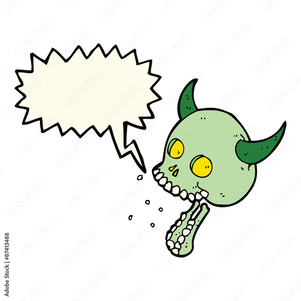 Obraz premium cartoon spooky skull with speech bubble