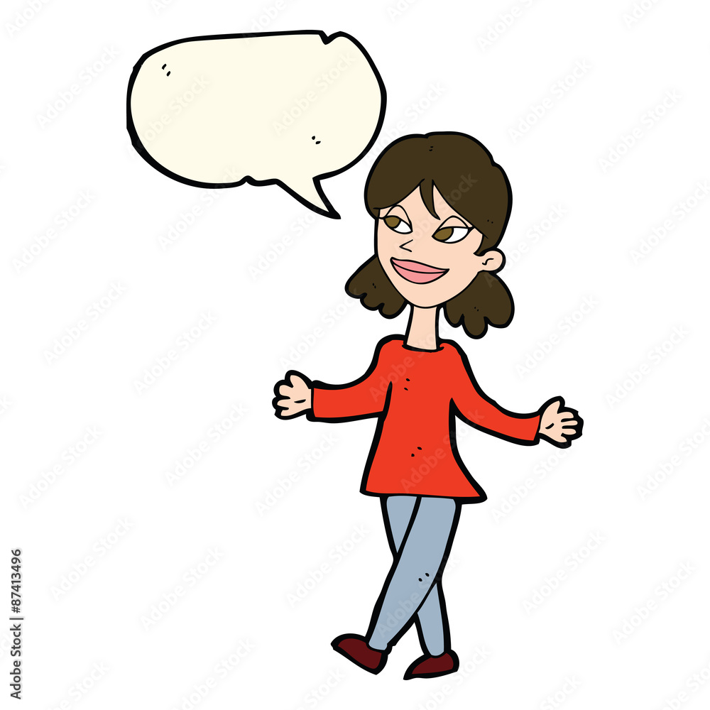 cartoon woman with no worries with speech bubble cartoon woman with no worries with speech bubble