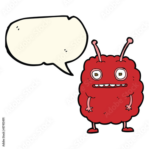 cartoon funny alien monster with speech bubble