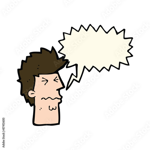 cartoon stressed out face with speech bubble