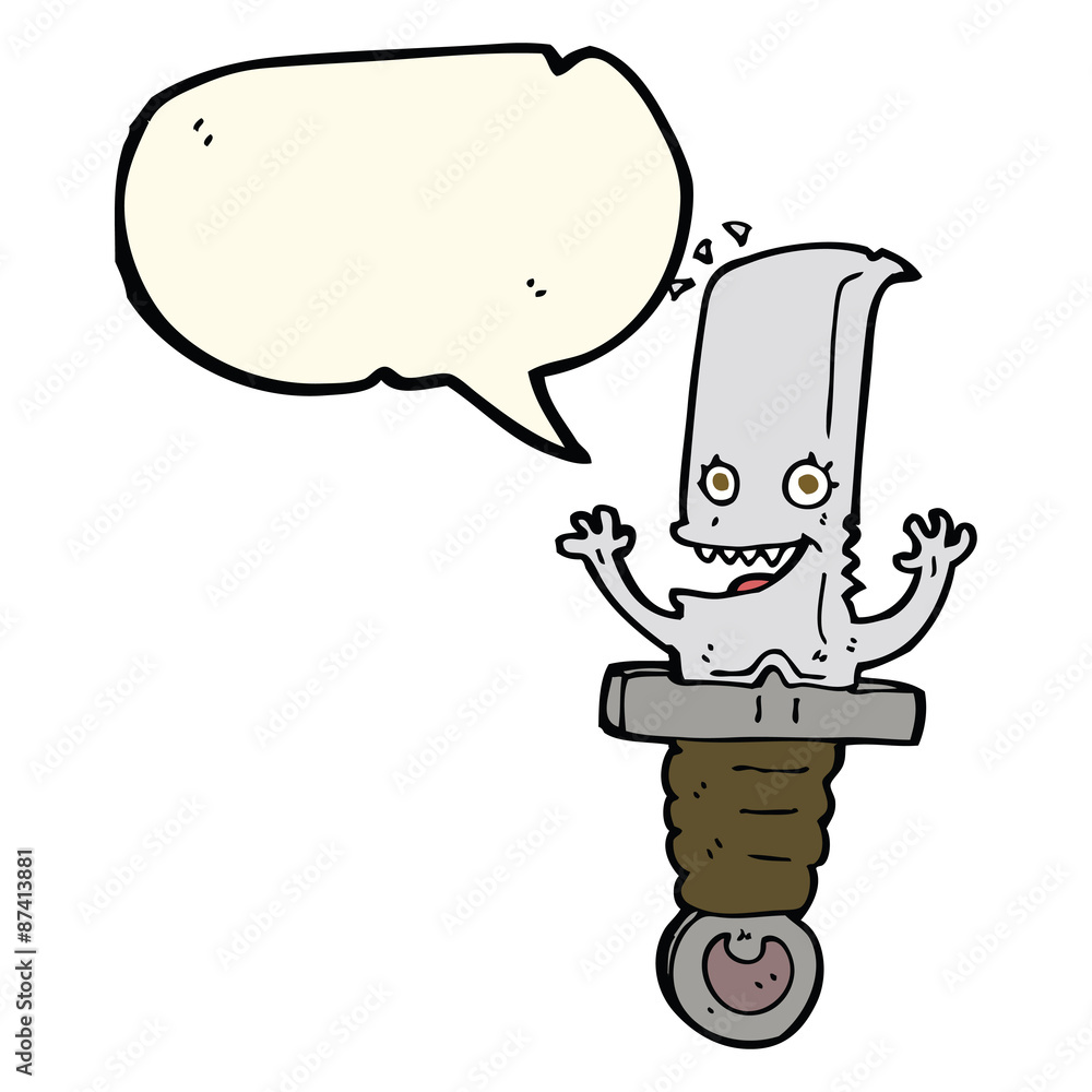 crazy cartoon knife character with speech bubble crazy cartoon knife character with speech bubble