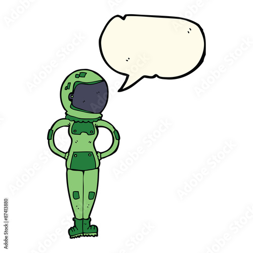cartoon female astronaut with speech bubble