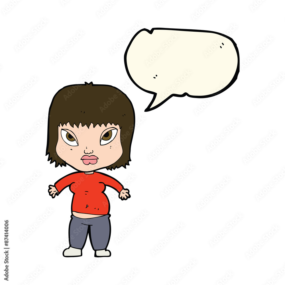 cartoon overweight woman with speech bubble