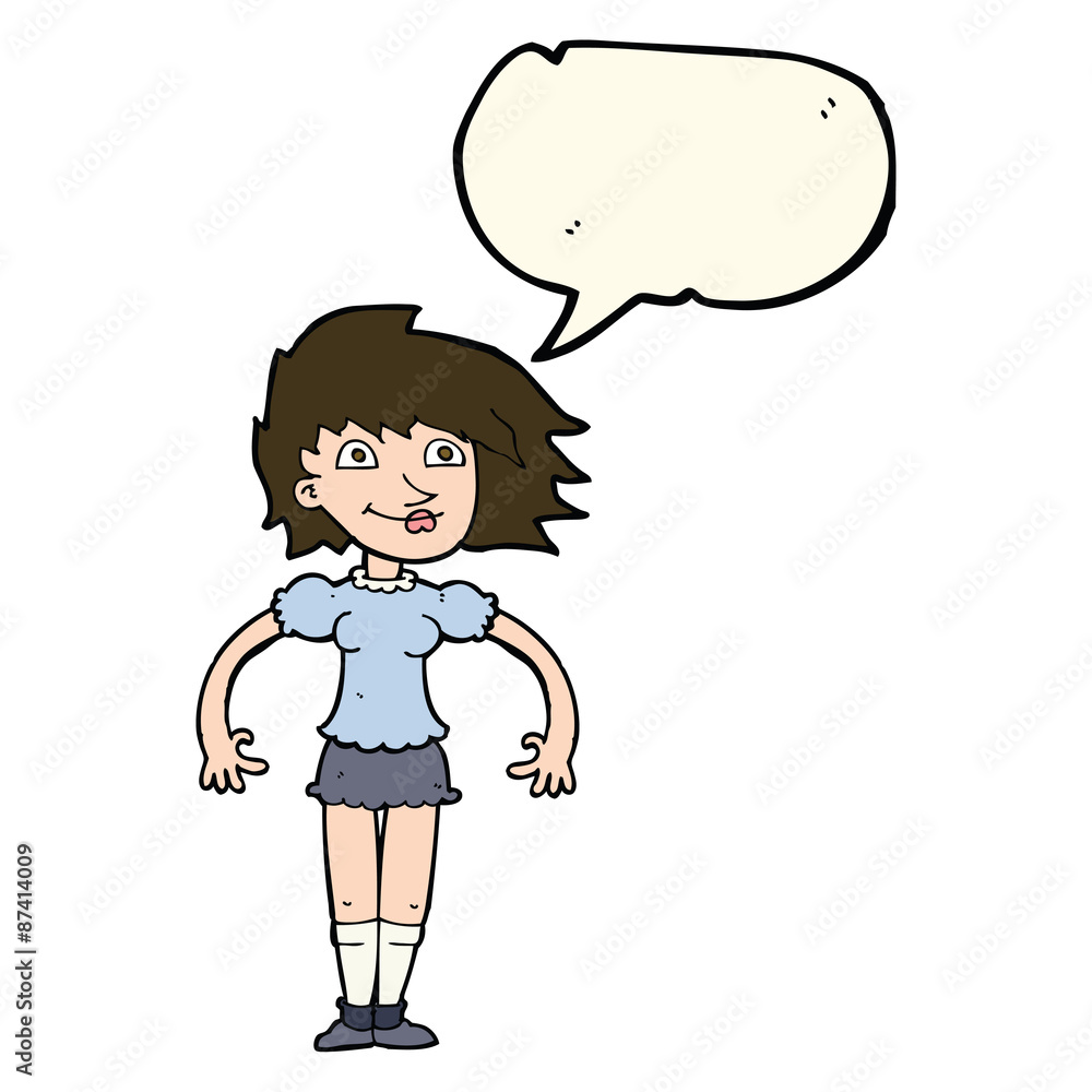 cartoon happy woman with speech bubble cartoon happy woman with speech bubble