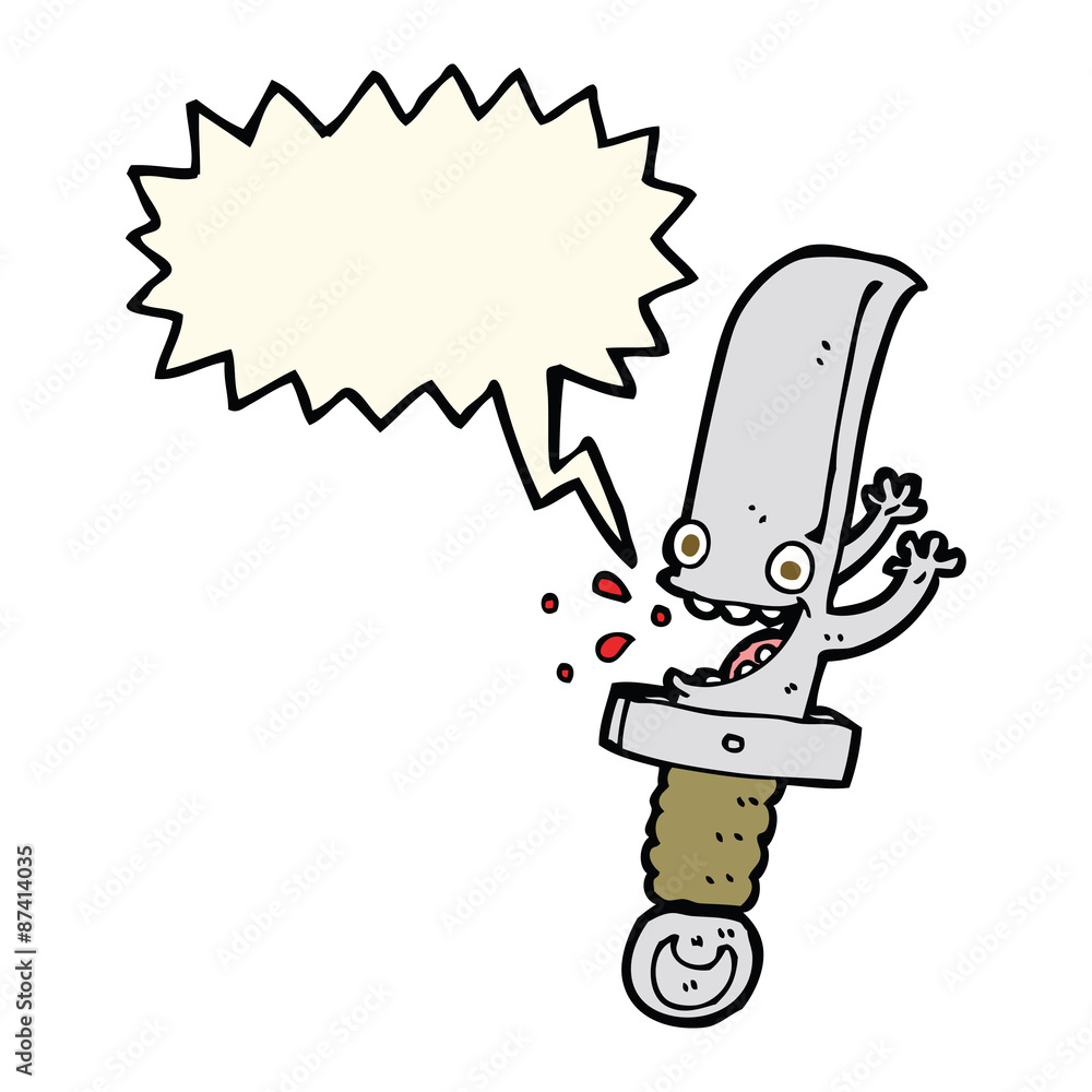 crazy knife cartoon character with speech bubble crazy knife cartoon character with speech bubble