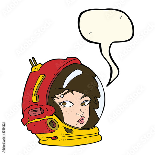 cartoon female astronaut with speech bubble