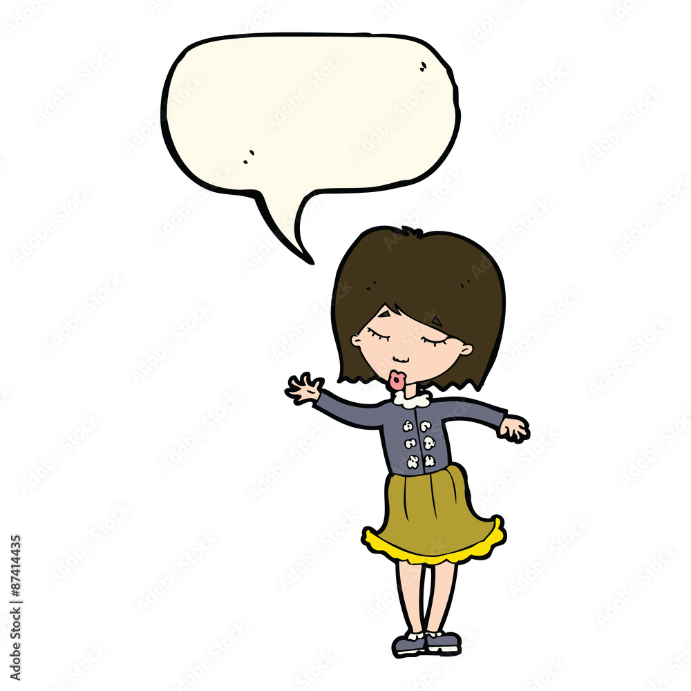 cartoon waving woman with speech bubble cartoon waving woman with speech bubble