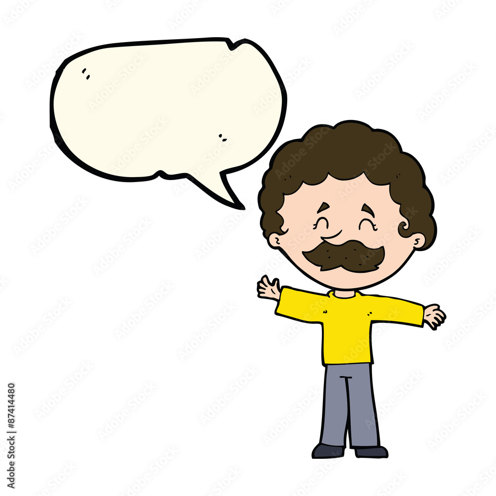 cartoon boy with mustache with speech bubble cartoon boy with mustache with speech bubble